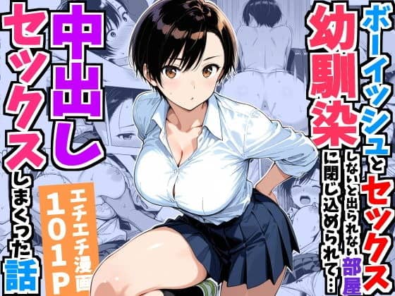 白いシャツと紺色のスカート姿の短髪女性が片膝を立て、背後に男女のモノクロ画像が重なる表紙